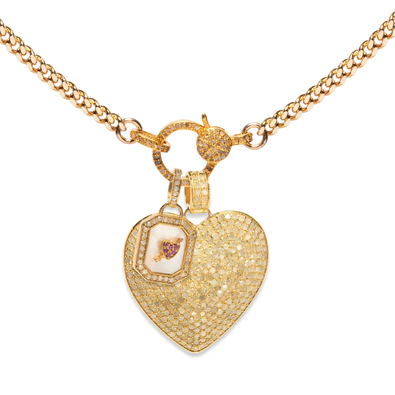 Dog Tag Mother of Pearl & Ruby Heart