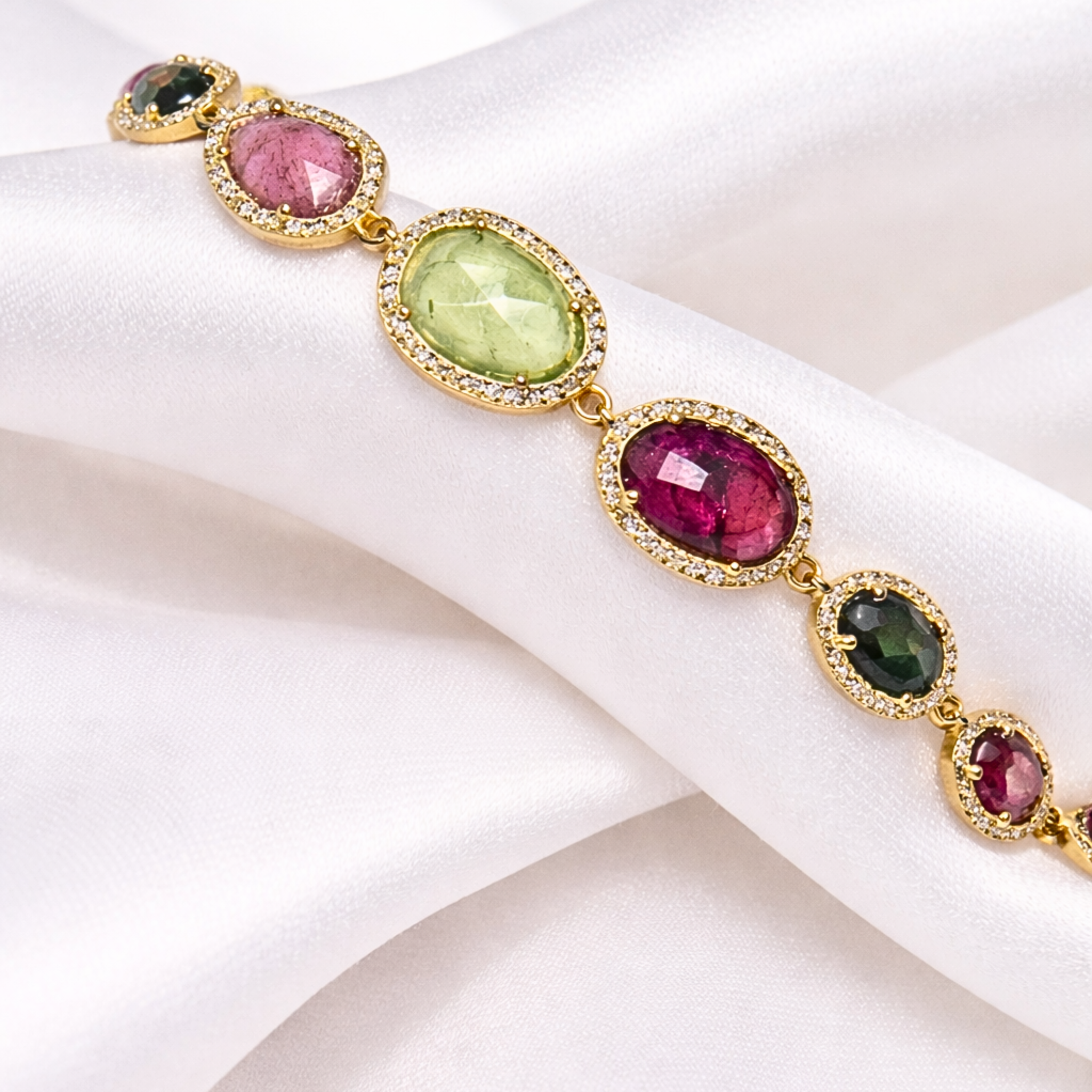 Sliced Watermelon Tourmaline & Diamond Bracelet