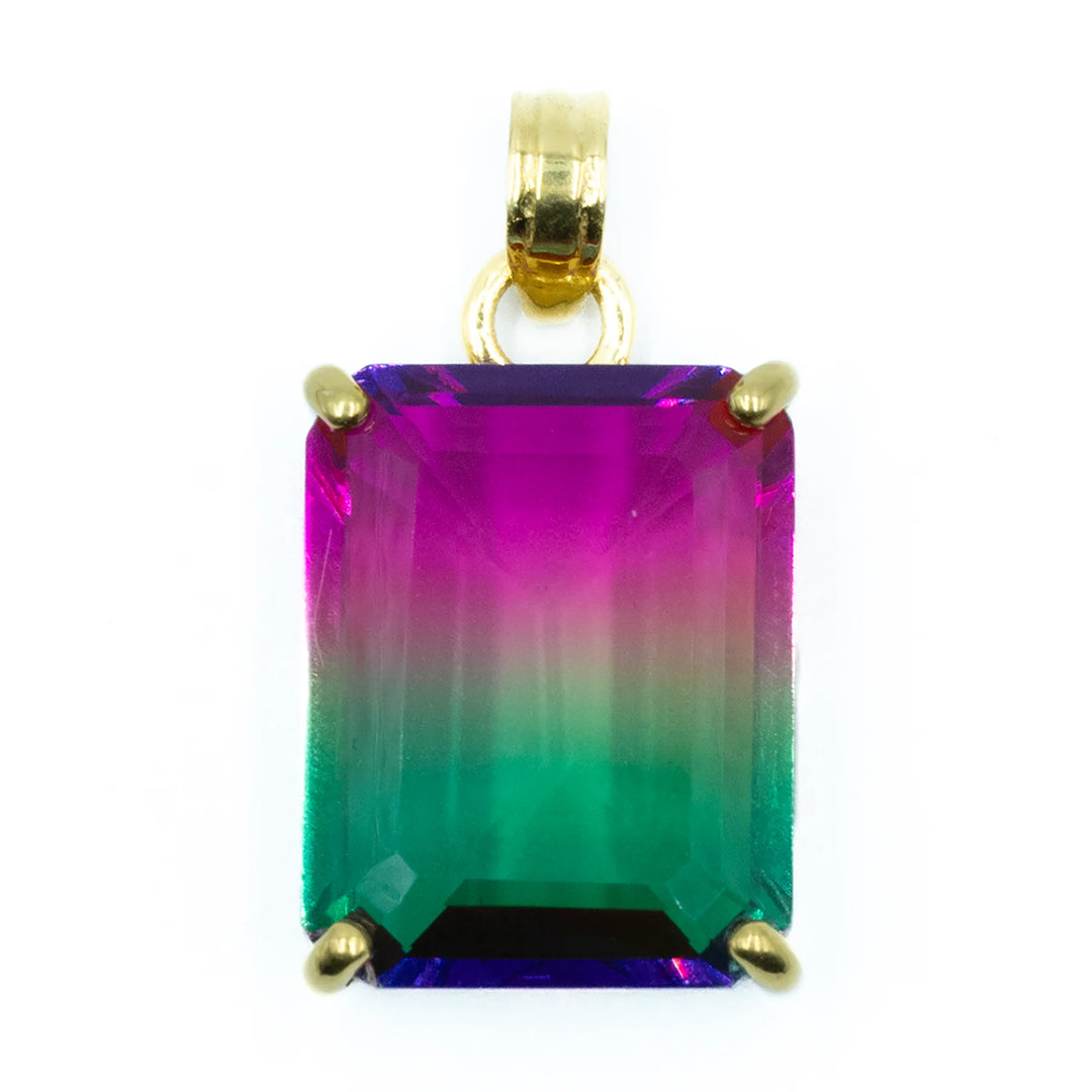 Extra-large watermelon tourmaline pendant in 18kt gold-plated sterling silver featuring vibrant pink and green gemstone