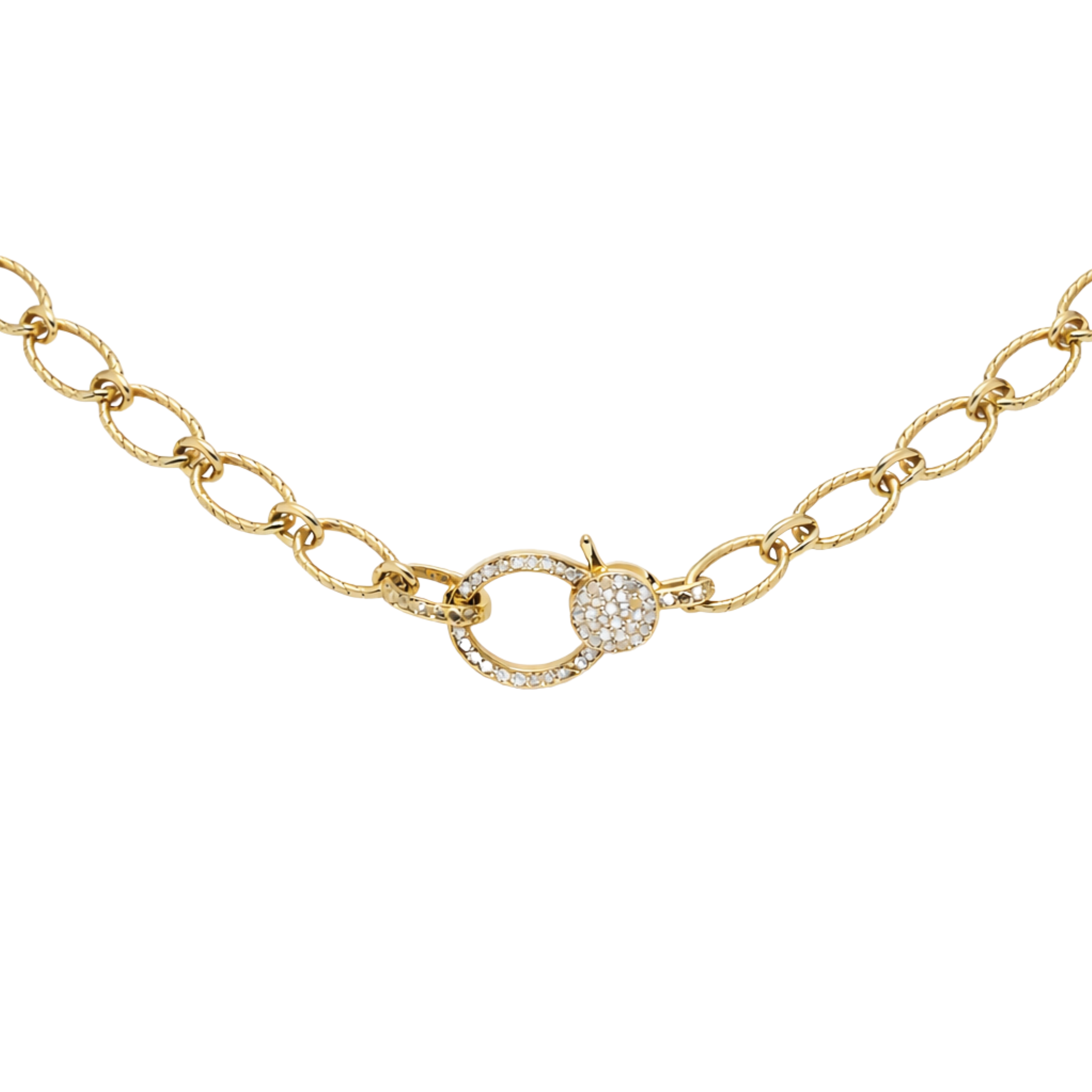 Weave gold necklace with gold diamond closure, elegant minimalist design, stylish luxury jewelry accessory