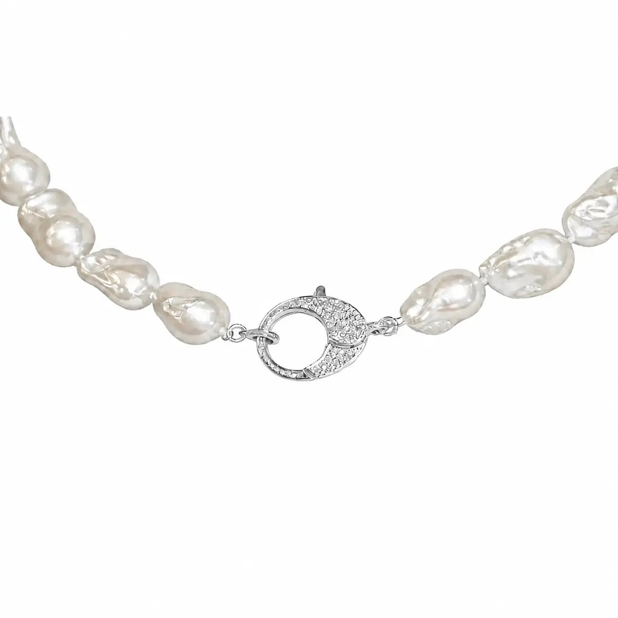 White Freshwater Baroque Pearl with Diamond Closure