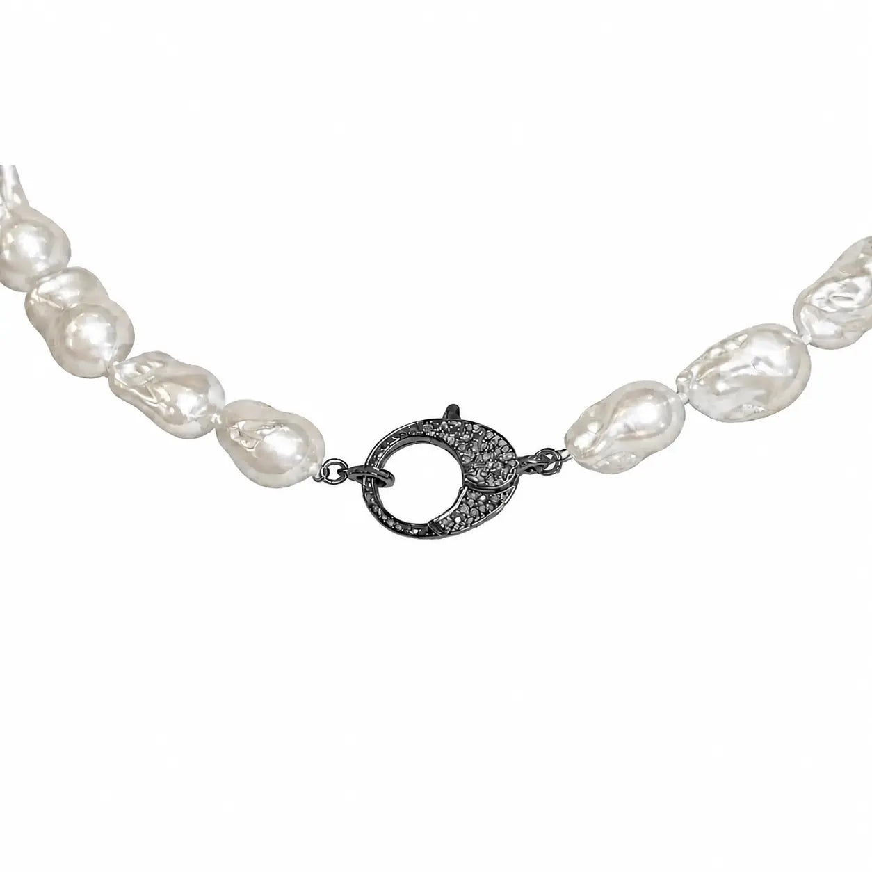 White Freshwater Baroque Pearl with Diamond Closure